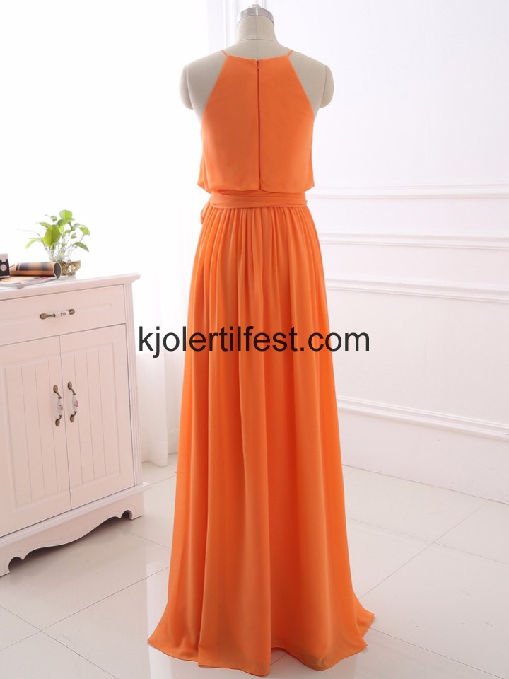 Oransje Stoppet Lange Chiffon Ballkjoler