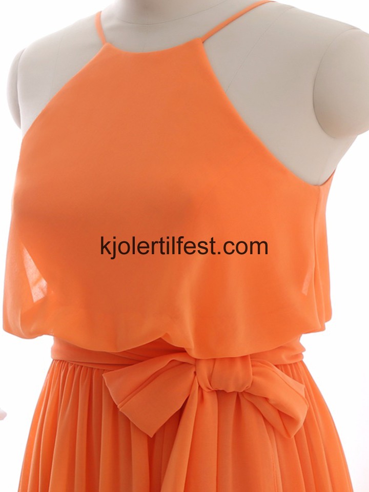 Oransje Stoppet Lange Chiffon Ballkjoler