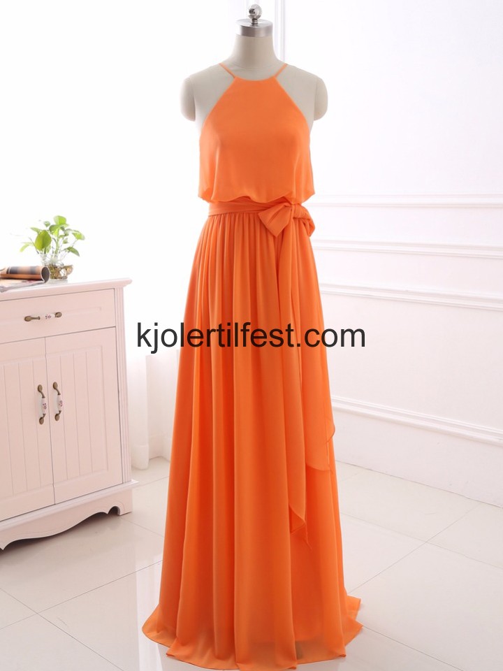 Oransje Stoppet Lange Chiffon Brudepikekjoler