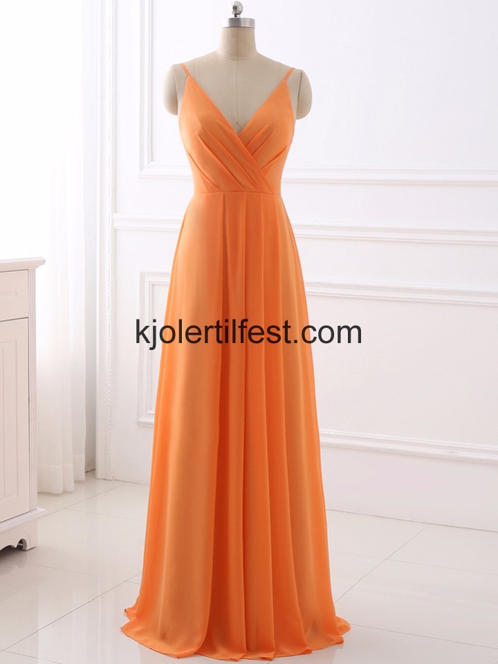 Oransje Stropper V-hals A-Linje Chiffon Brudepikekjoler