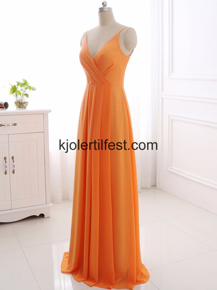 Oransje Stropper V-hals A-Linje Chiffon Brudepikekjoler