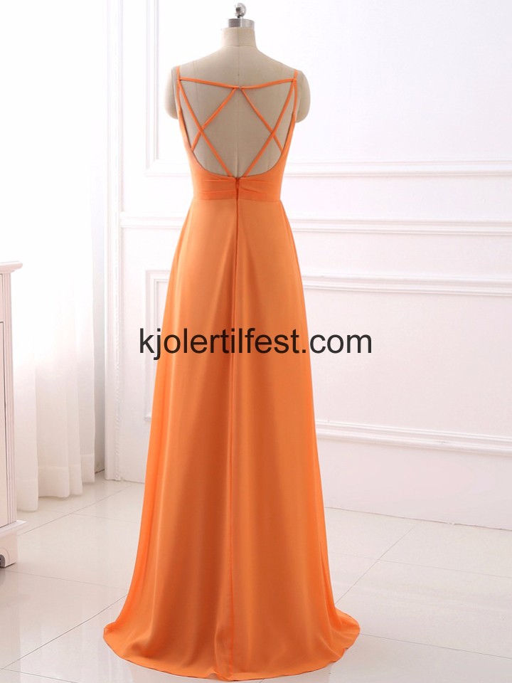 Oransje Stropper V-hals A-Linje Chiffon Brudepikekjoler