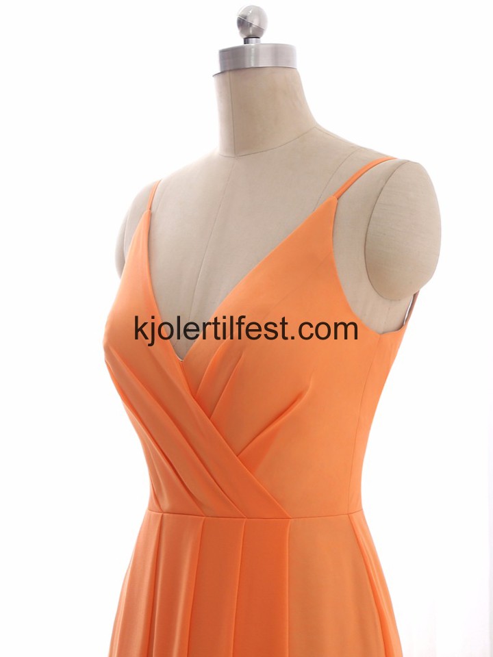 Oransje Stropper V-hals A-Linje Chiffon Brudepikekjoler