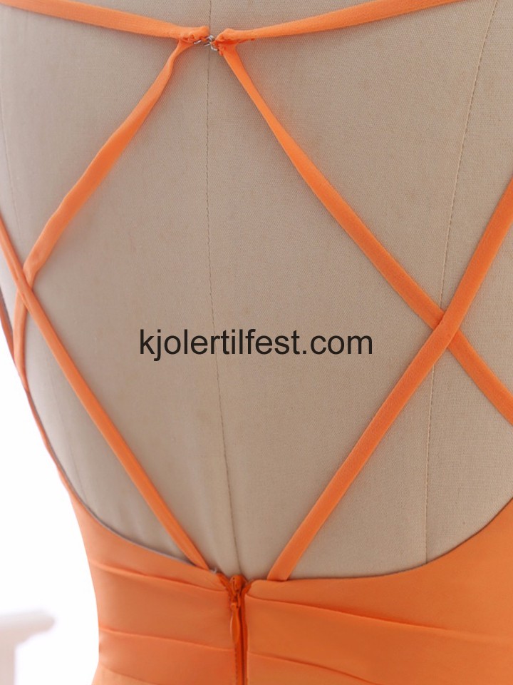 Oransje Stropper V-hals A-Linje Chiffon Brudepikekjoler