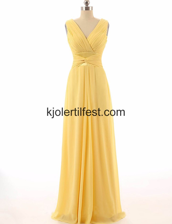 V-hals Gul Lange Chiffon Ballkjoler