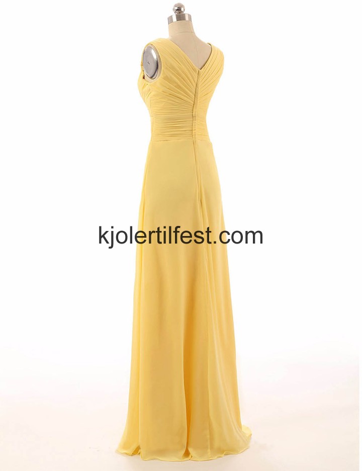 V-hals Gul Lange Chiffon Ballkjoler