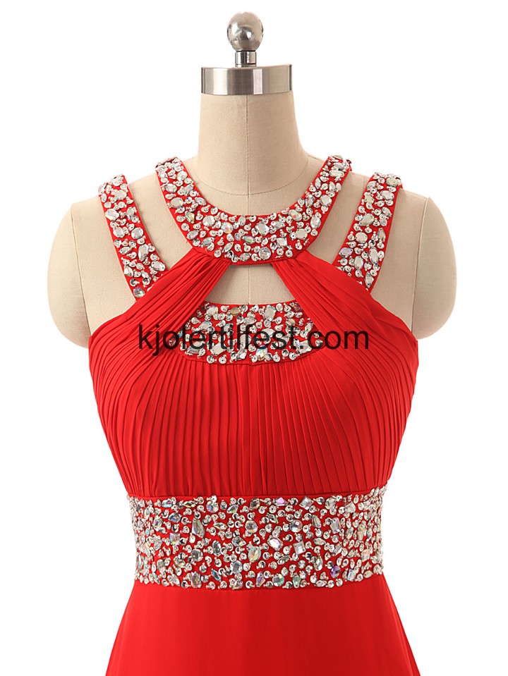 Rd A-Linje Perler Lange Chiffon Ballkjoler