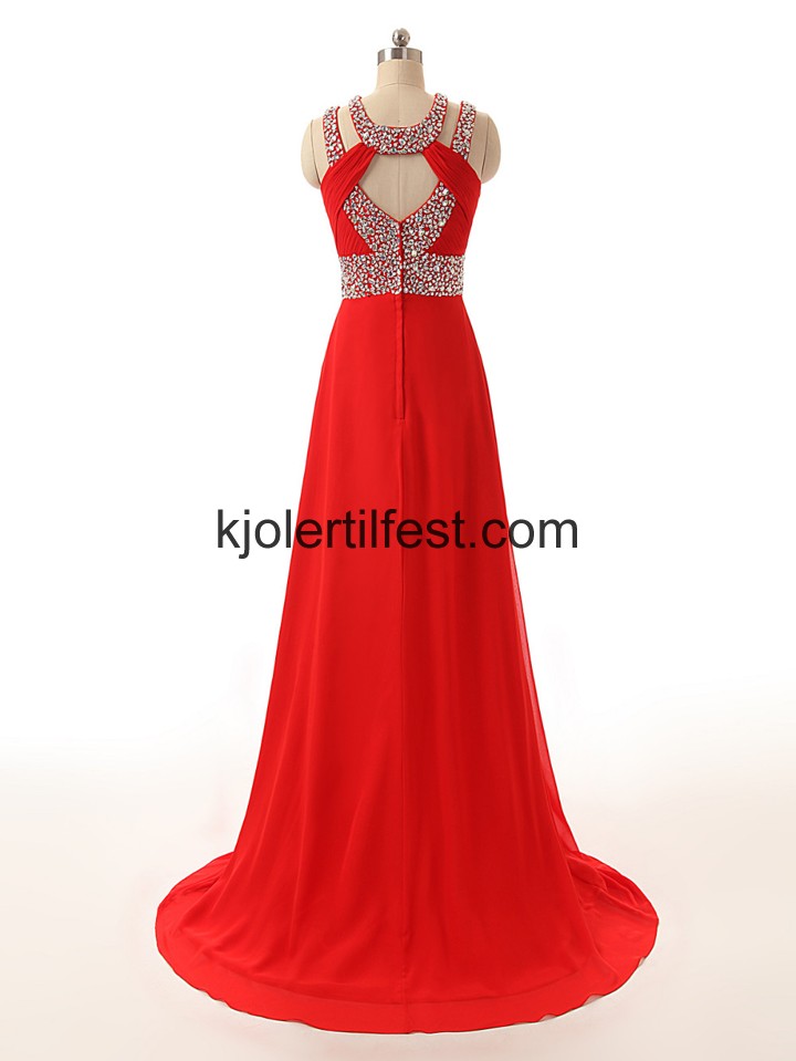 Rd A-Linje Perler Lange Chiffon Selskapskjoler