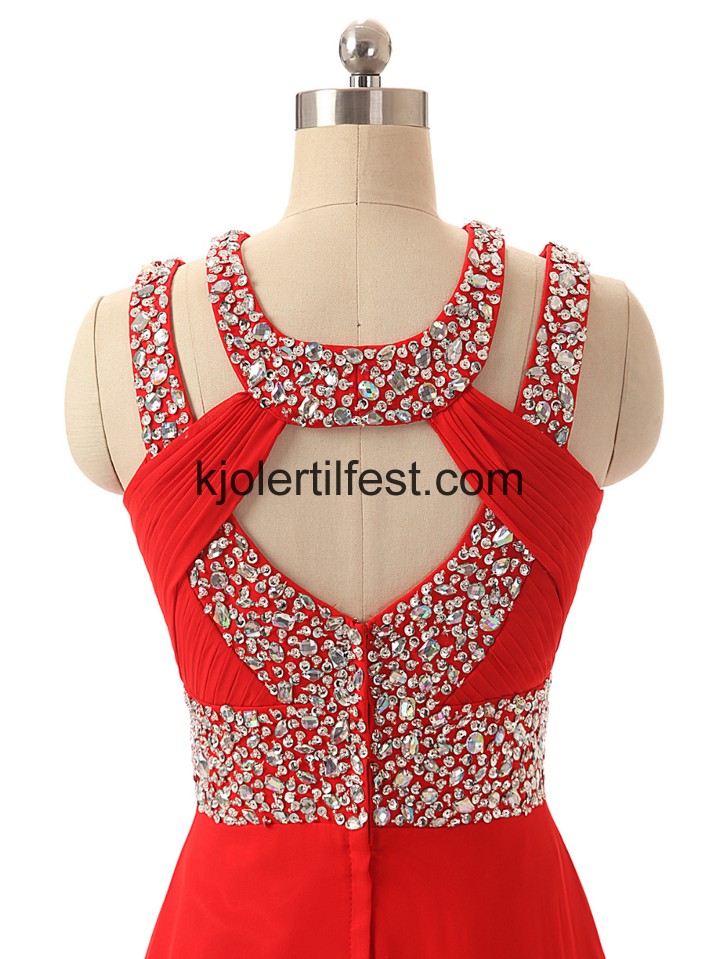 Rd A-Linje Perler Lange Chiffon Selskapskjoler