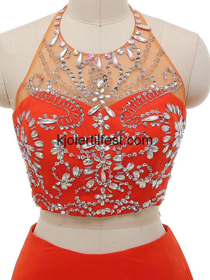 Rd Stoppet Perler Chiffon Ballkjoler