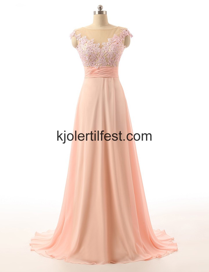 Rosa Scoop A-Linje Chiffon Ballkjoler