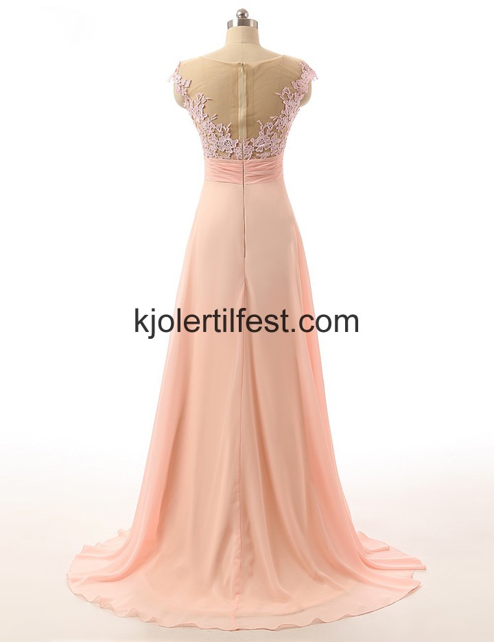 Rosa Scoop A-Linje Chiffon Ballkjoler