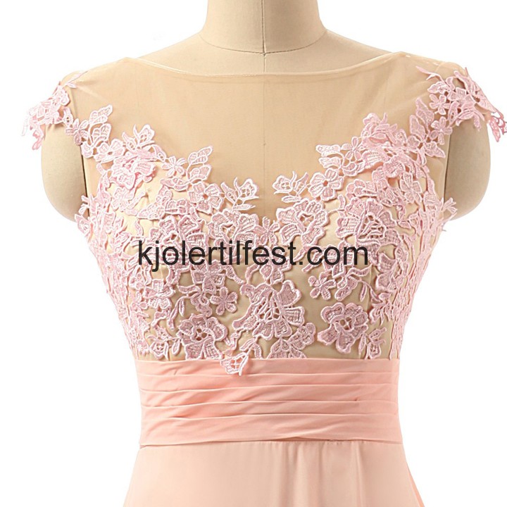 Rosa Scoop A-Linje Chiffon Ballkjoler