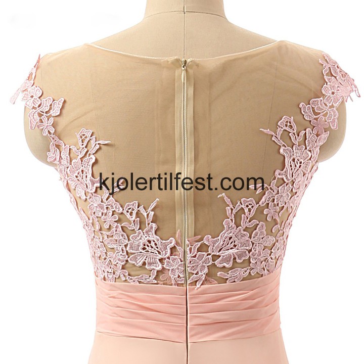 Rosa Scoop A-Linje Chiffon Ballkjoler