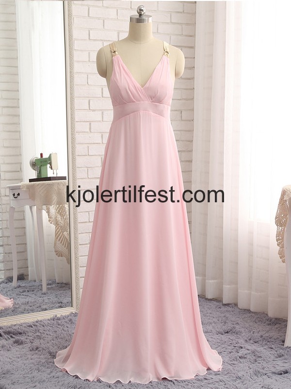 Rosa V-hals Chiffon Selskapskjoler