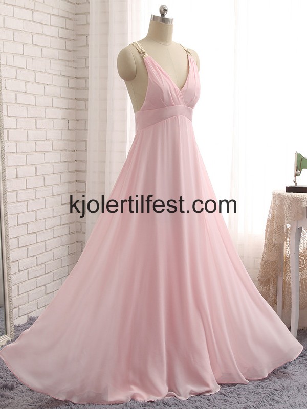 Rosa V-hals Chiffon Selskapskjoler