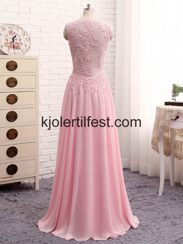 Rosa V-hals Perler Lange Chiffon Ballkjoler