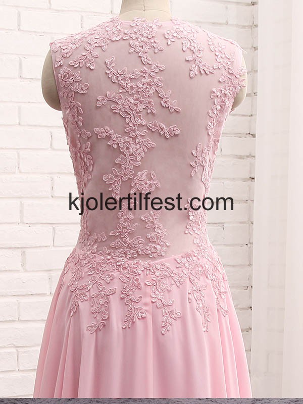 Rosa V-hals Perler Lange Chiffon Ballkjoler