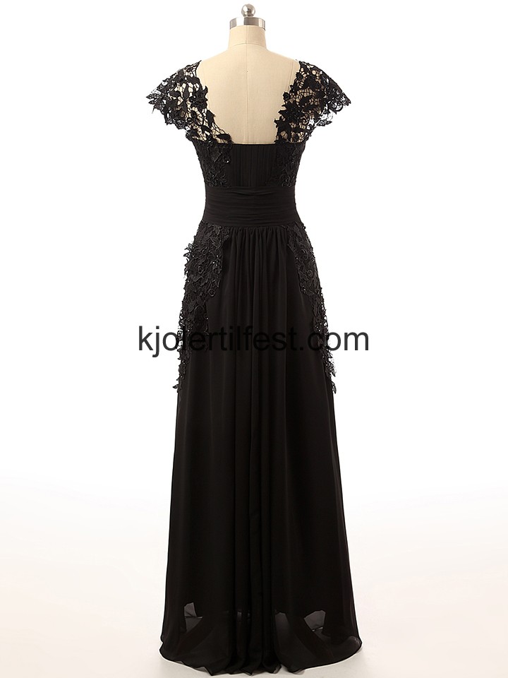 Svart Blonder A-Linje Chiffon Ballkjoler