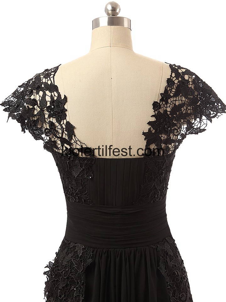 Svart Blonder A-Linje Chiffon Kjoler Til Brudens Mor