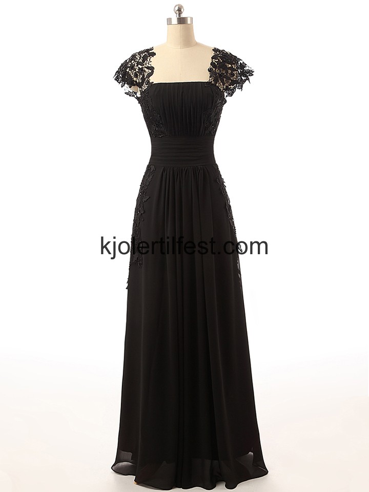 Svart Blonder A-Linje Chiffon Selskapskjoler