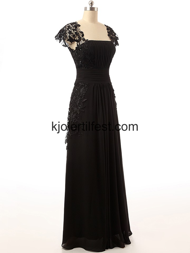 Svart Blonder A-Linje Chiffon Selskapskjoler