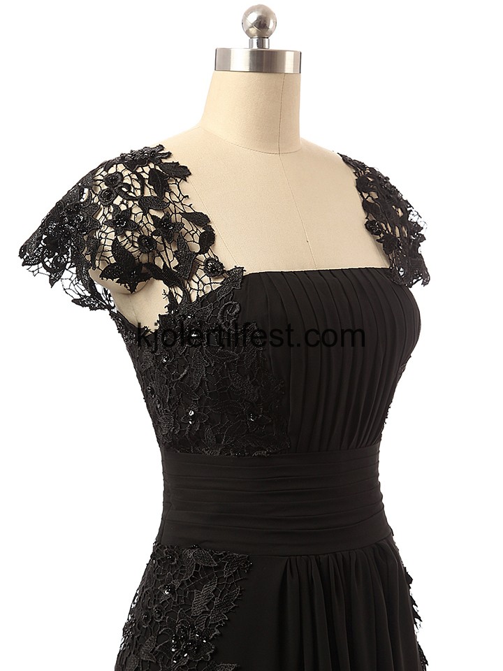 Svart Blonder A-Linje Chiffon Selskapskjoler