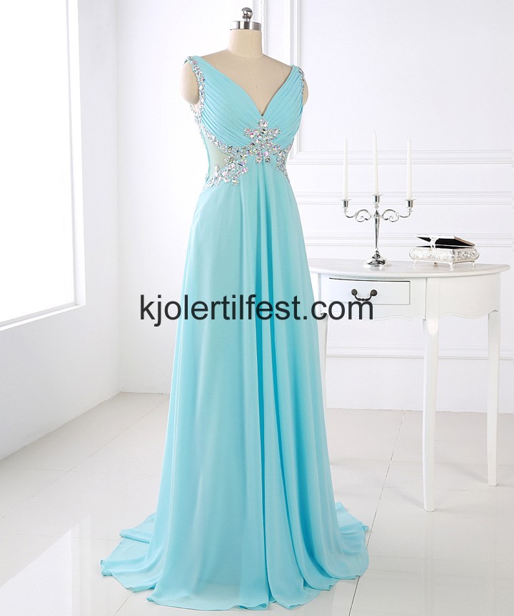 V-hals Bl Lange Chiffon Ballkjoler