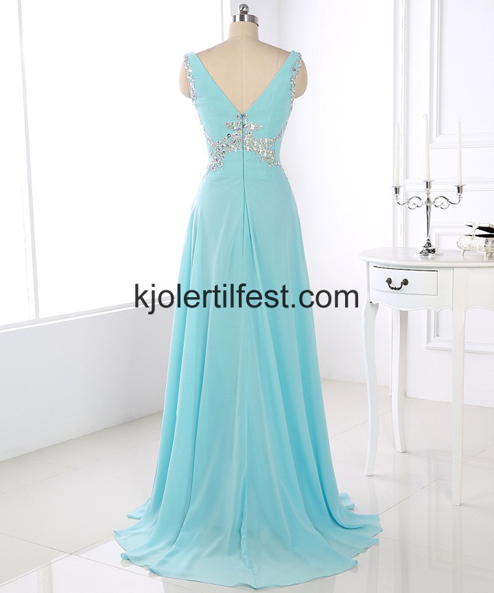 V-hals Bl Lange Chiffon Ballkjoler
