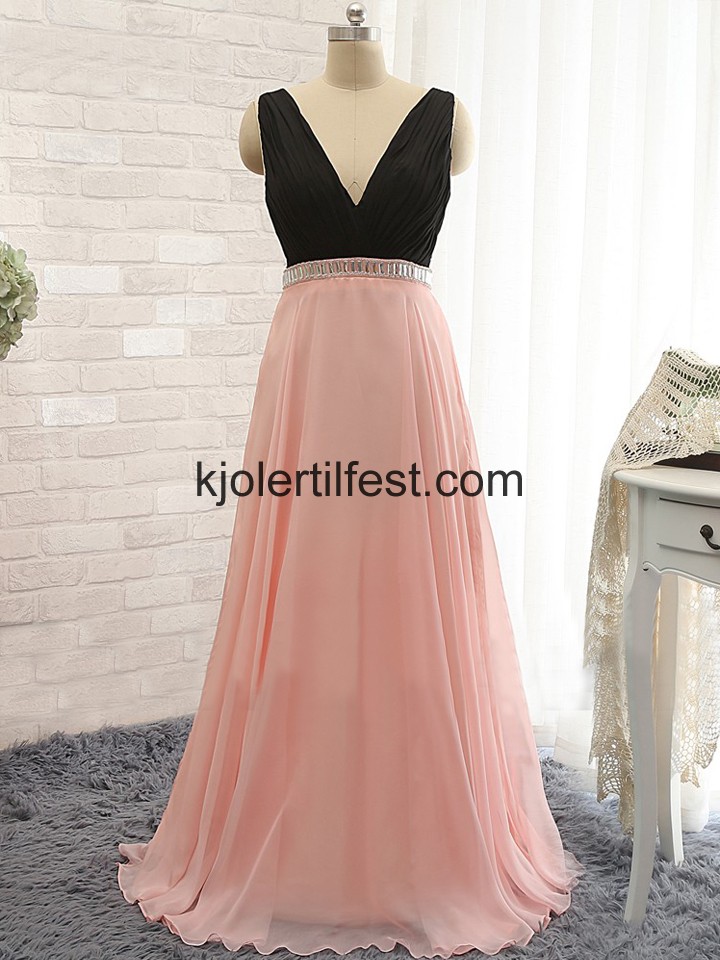 V-hals Rosa Lange Chiffon Ballkjoler
