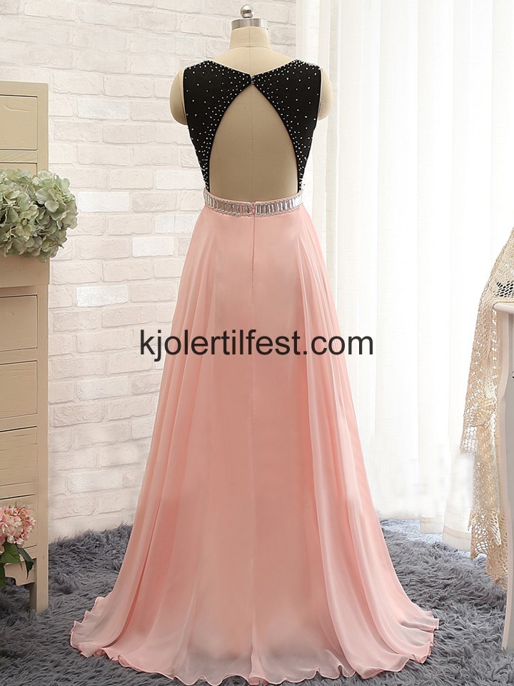 V-hals Rosa Lange Chiffon Selskapskjoler