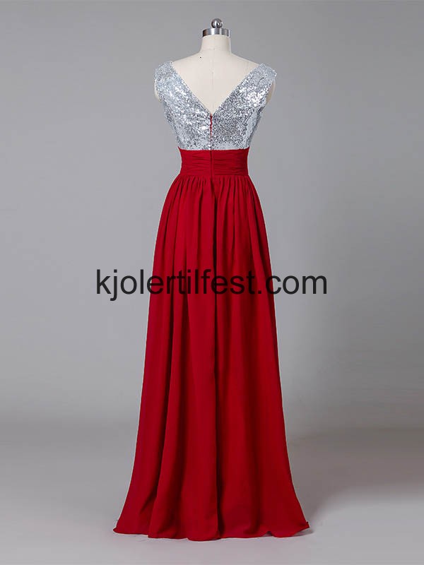 Rd V-hals Lange Chiffon Selskapskjoler