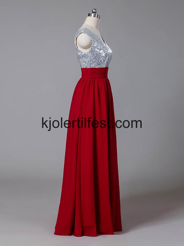 Rd V-hals Lange Chiffon Selskapskjoler