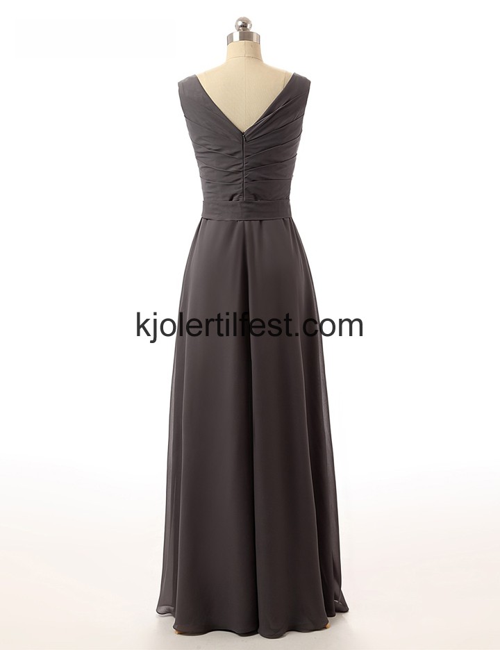 Svart A-Linje V-hals Lange Chiffon Ballkjoler