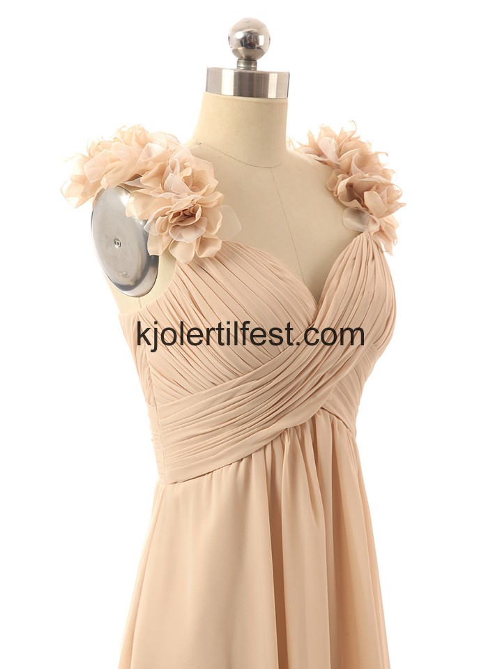 Stropper Lange Champagne Chiffon Selskapskjoler