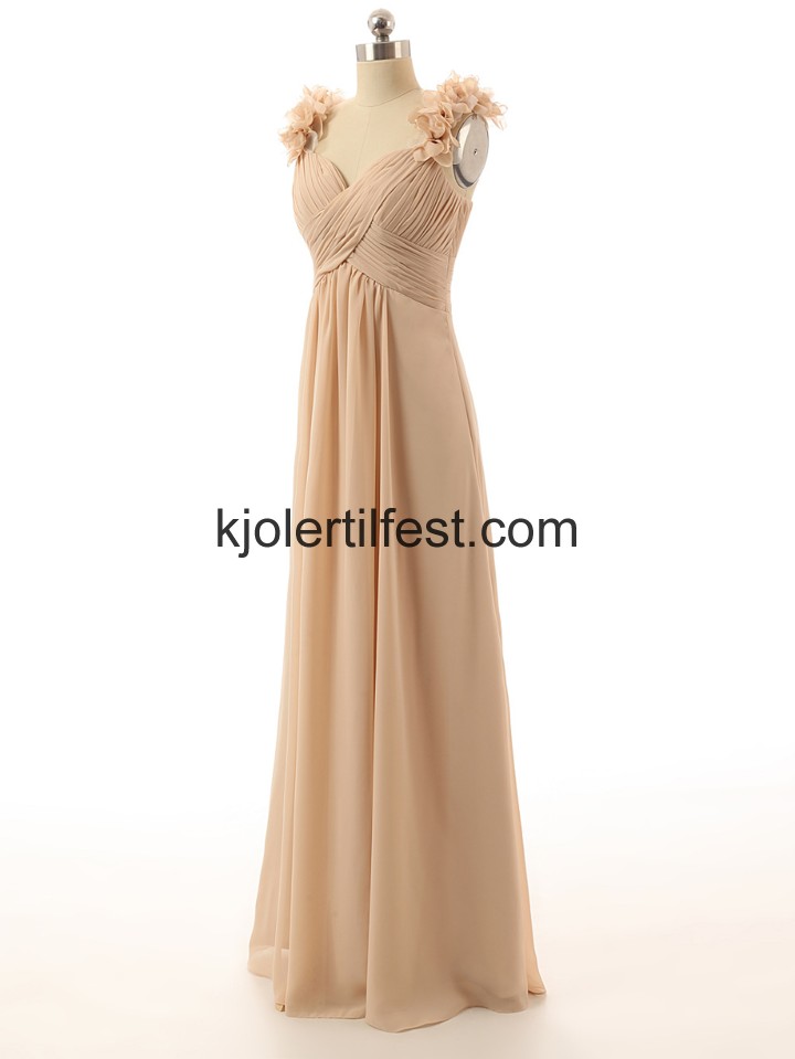 Stropper Lange Champagne Chiffon Selskapskjoler