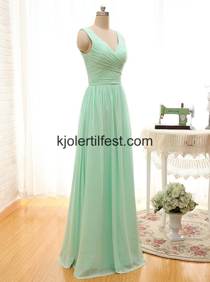 Spaghetti Stropper V-hals A-Linje Mint Chiffon Selskapskjoler