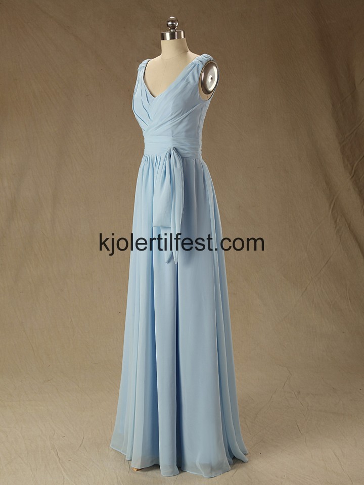 Spaghetti Stropper V-hals Bl Chiffon Selskapskjoler