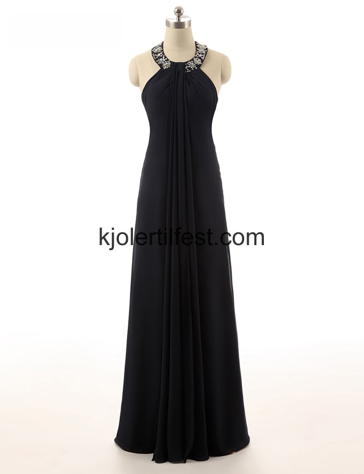 Stoppet A-Linje Lange Svart Chiffon Ballkjoler