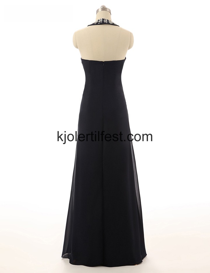 Stoppet A-Linje Lange Svart Chiffon Selskapskjoler