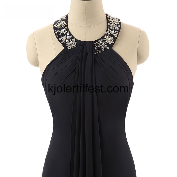 Stoppet A-Linje Lange Svart Chiffon Selskapskjoler