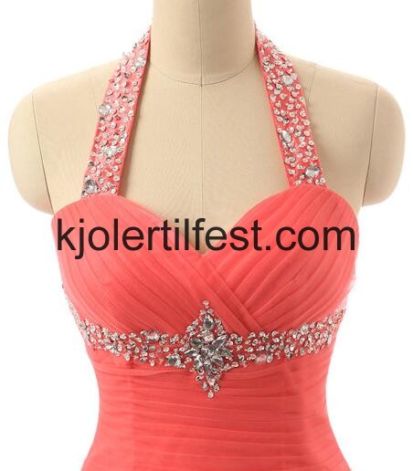 Stoppet A-Linje Lange Vannmelon Chiffon Ballkjoler