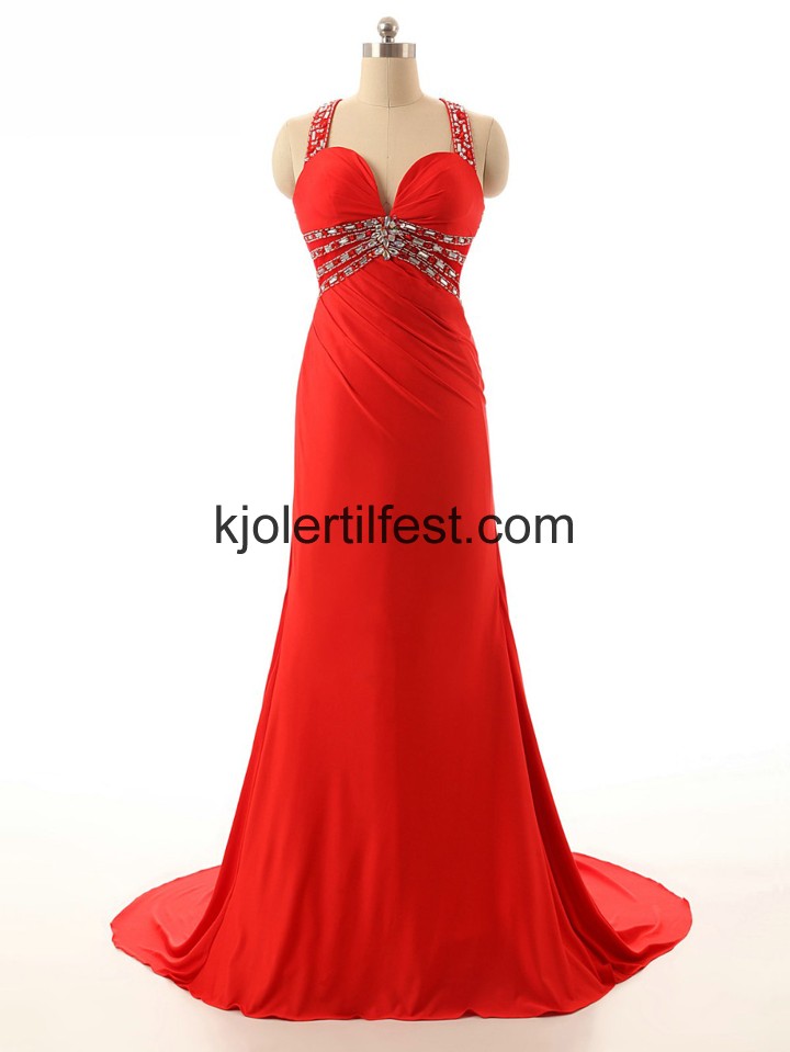Stoppet Gulvlengde Rd Chiffon Selskapskjoler