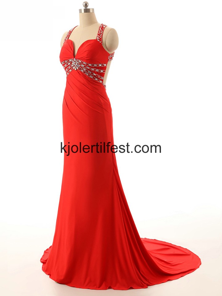 Stoppet Gulvlengde Rd Chiffon Selskapskjoler