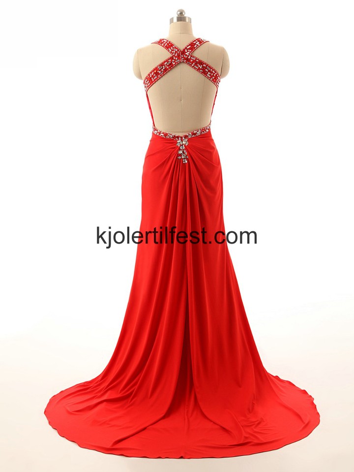 Stoppet Gulvlengde Rd Chiffon Selskapskjoler