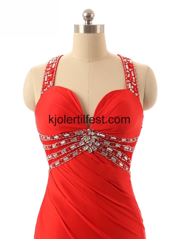 Stoppet Gulvlengde Rd Chiffon Selskapskjoler