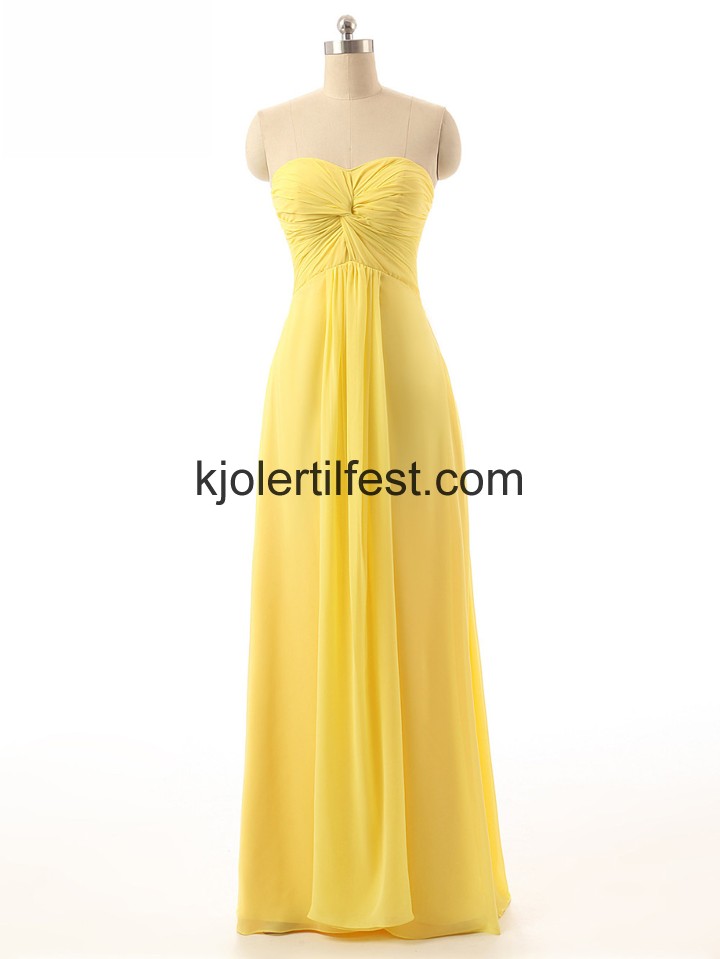Stroppels Gulvlengde Gul Chiffon Ballkjoler