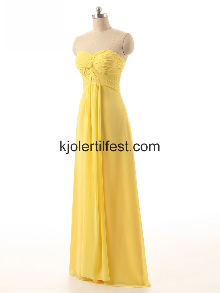 Stroppels Gulvlengde Gul Chiffon Ballkjoler
