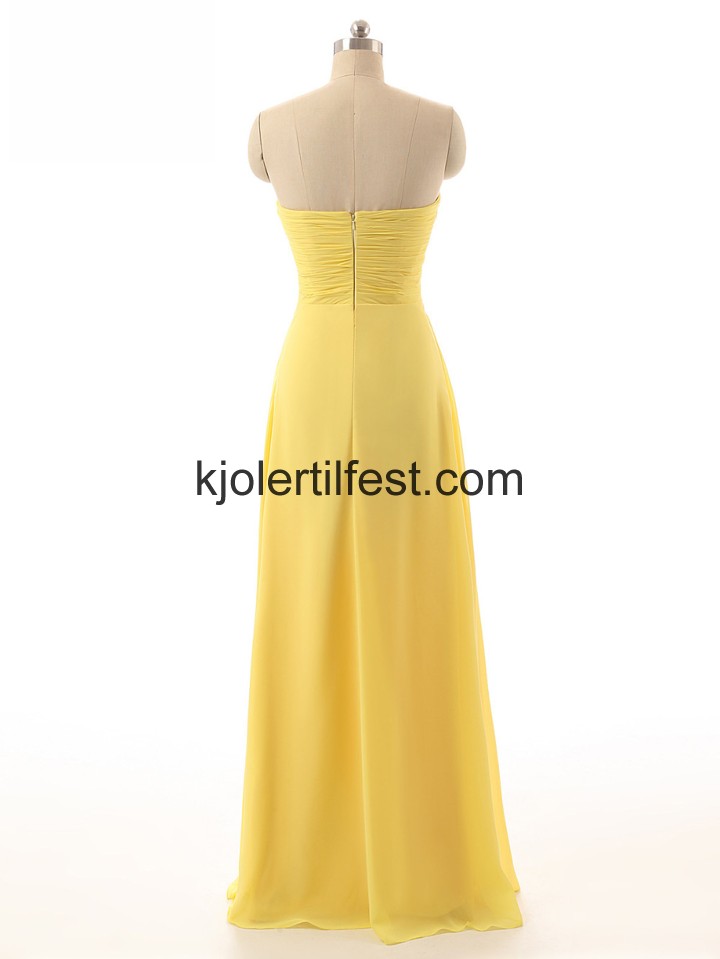 Stroppels Gulvlengde Gul Chiffon Ballkjoler