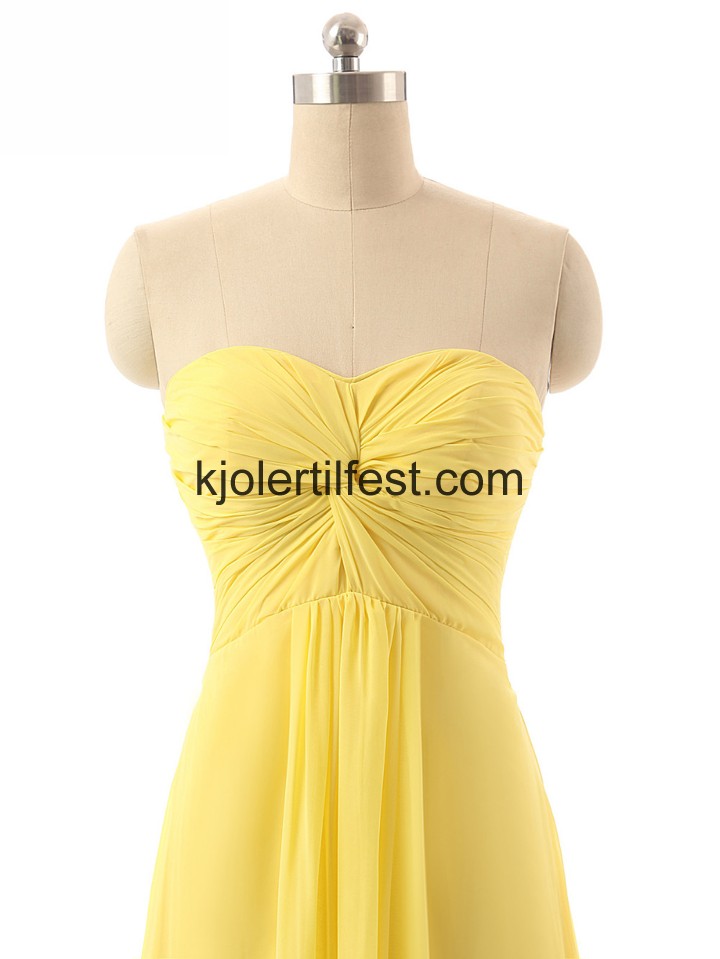 Stroppels Gulvlengde Gul Chiffon Brudepikekjoler